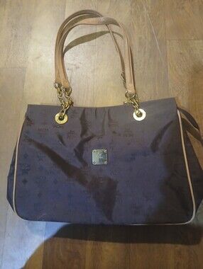 vintage MCM brown & tan nylon & leather shoulder bag